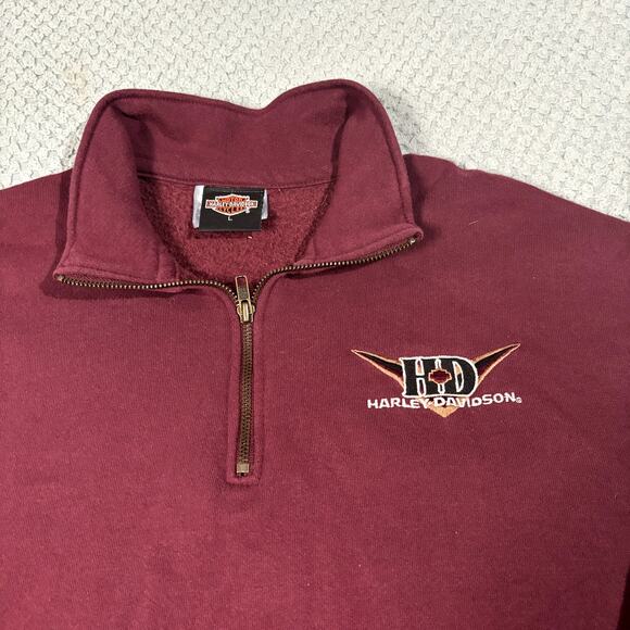 VTG 90's Harley Davidson USA Made Men's Maroon 1/4 Zip Sweatshirt Sz L - Picture 2 of 8